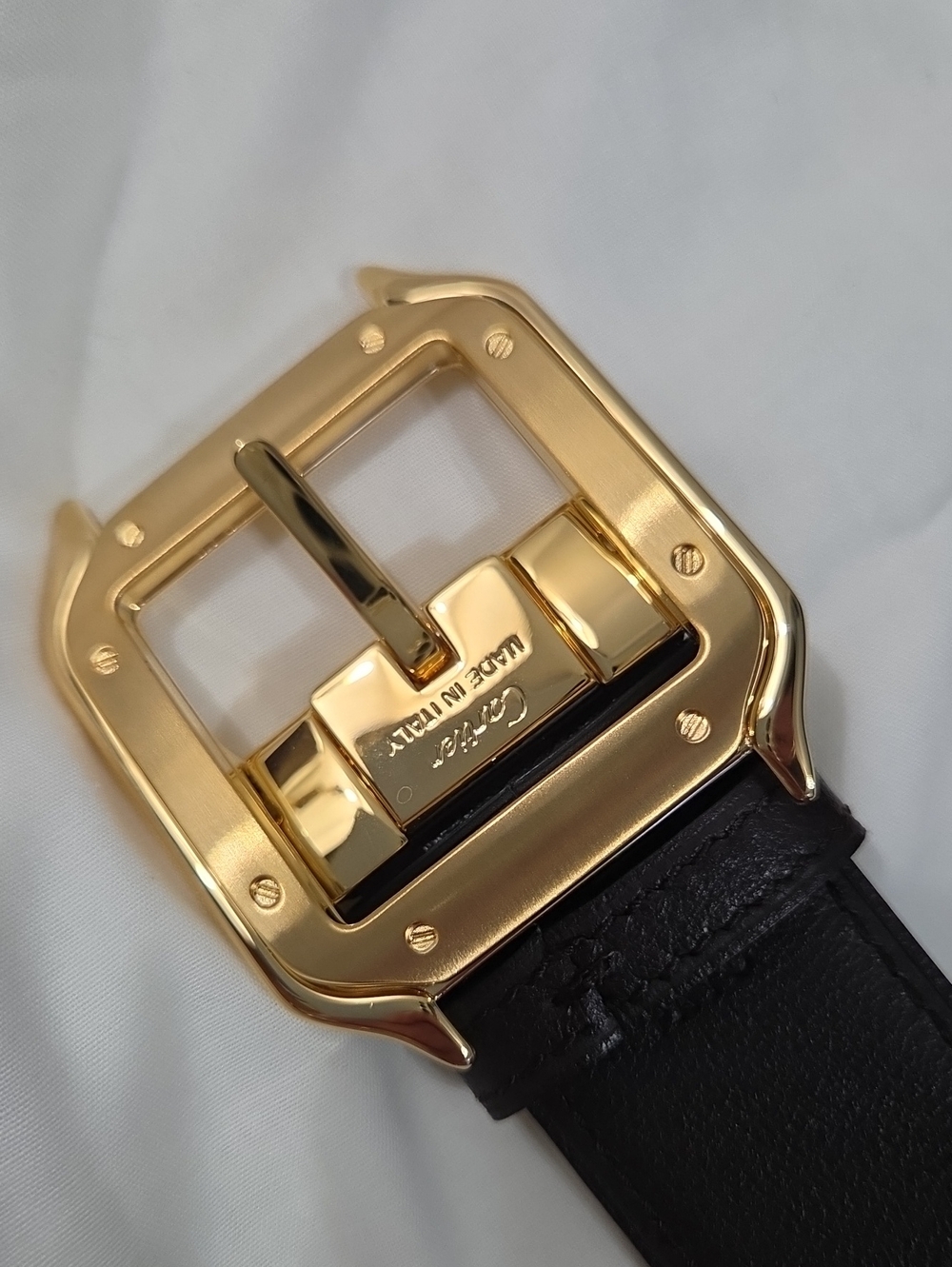 Cartier Santos Reversible Dark Brown Black Leather Belt Gold Square Buckle